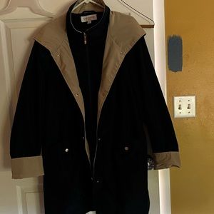 Navy and tan Breckenridge, trenchcoat/raincoat.